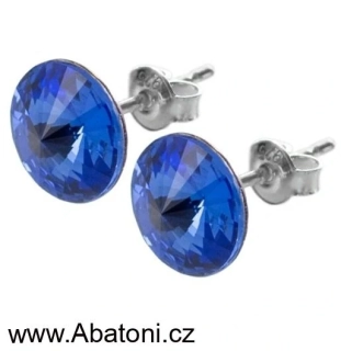 Swarovski Elements Rivoli vlepený krystal 12mm - Ocelové náušnice pecky puzety modré kulaté 51037.3 Sapphire (modrá královská) 