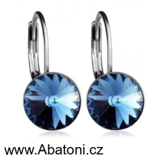 Swarovski Elements Rivoli vlepený krystal 12mm - Ocelové náušnice visací modré kulaté 31106.3 Denim Blue (modrá tmavá, riflová, džínová) 