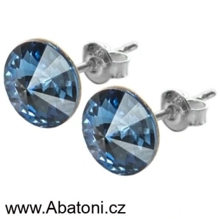 Swarovski Elements Rivoli vlepený krystal 12mm - Stříbrné náušnice pecky puzety modré kulaté 51037.3 Denim Blue (modrá tmavá, riflová, džínová) 