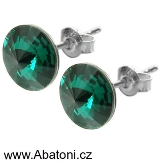 Swarovski Elements Rivoli vlepený krystal 12mm - Stříbrné náušnice pecky puzety zelené kulaté 51037.3 Emerald (zelená tmavá, smaragdová, brčálová) 