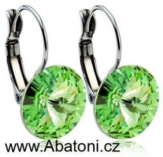 Swarovski Elements Rivoli vlepený krystal 12mm - Stříbrné náušnice visací zelené kulaté 31106.3 Peridot (zelená světlá) 