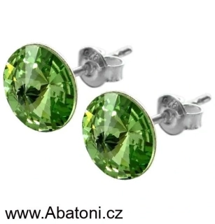 Swarovski Elements Rivoli vlepený krystal 12mm - Stříbrné náušnice pecky puzety zelené kulaté 31137.3 Peridot (zelená světlá) 