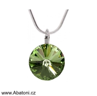Swarovski Elements Rivoli vlepený krystal 14mm - Stříbrný náhrdelník (přívěsek + řetízek) zelený kulatý 34112.3 Peridot (zelená světlá) 