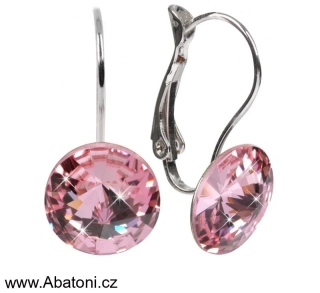 Swarovski Elements Rivoli vlepený krystal 12mm - Ocelové náušnice visací růžové kulaté 31106.3 Light Rose (růžová světlá) 