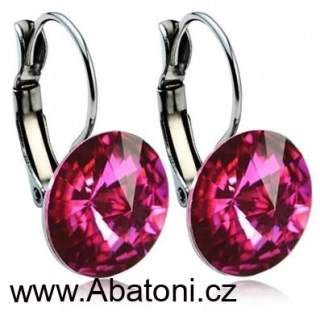 Swarovski Elements Rivoli vlepený krystal 12mm - Ocelové náušnice visací růžové kulaté 31300.3 Fuchsia (růžová tmavá, fuchsiová) 