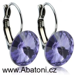 Swarovski Elements Rivoli vlepený krystal 12mm - Stříbrné náušnice visací fialové kulaté 31106.3 Tanzanite (fialová) 