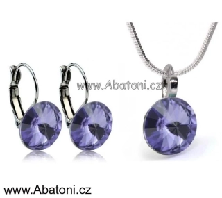 Swarovski Elements Rivoli vlepený krystal 14+12mm - Stříbrná sada (set, souprava) náušnice a přívěsek s řetízkem fialové kulaté 39352.3 Tanzanite (fialová) 