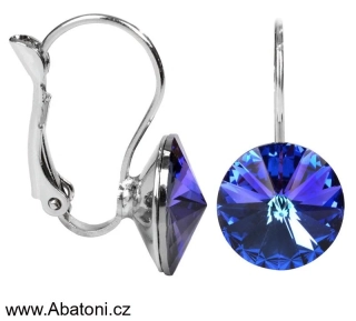 Swarovski Elements Rivoli vlepený krystal 12mm - Ocelové náušnice visací fialovo modré kulaté 31106.3 Heliotrope (fialová, modrá, duhová) 