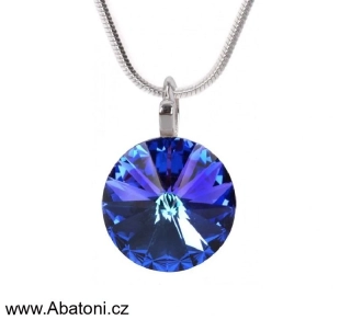 Swarovski Elements Rivoli vlepený krystal 14mm - Stříbrný náhrdelník (přívěsek + řetízek) fialovo modrý kulatý 34112.3 Heliotrope (fialová, modrá, duhová) 