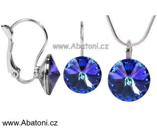 Swarovski Elements Rivoli vlepený krystal 14+12mm - Stříbrná sada (set, souprava) náušnice a přívěsek s řetízkem fialovo modré kulaté 39352.3 Heliotrope (fialová, modrá, duhová) 