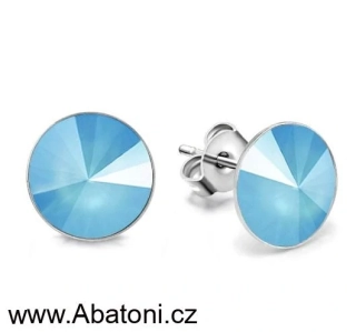 Swarovski Elements Rivoli vlepený krystal 12mm - Stříbrné náušnice pecky puzety modré kulaté 51037.3 Summer Blue (modrá mléčná, světlá azurová) 