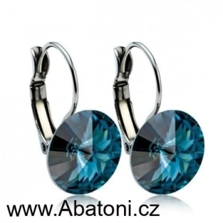 Swarovski Elements Rivoli vlepený krystal 12mm - Stříbrné náušnice visací modré kulaté 31106.3 Montana Blue (modrá tmavá, indigo, kobaltová)