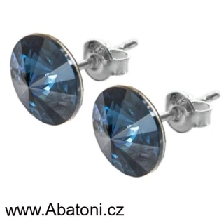 Swarovski Elements Rivoli vlepený krystal 12mm - Stříbrné náušnice pecky puzety modré kulaté 51037.3 Montana Blue (modrá tmavá, indigo, kobaltová) 