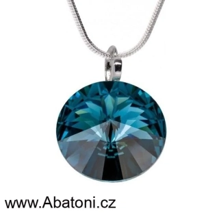 Swarovski Elements Rivoli vlepený krystal 14mm - Stříbrný náhrdelník (přívěsek + řetízek) modrý kulatý 34112.3 Montana Blue (modrá tmavá, indigo, kobaltová) 