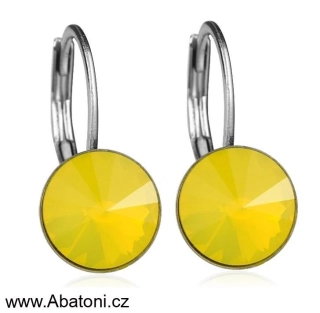 Swarovski Elements Rivoli vlepený krystal 12mm - Stříbrné náušnice visací žluté kulaté 39140.3 Yellow Opal (žlutá mléčná, světlá žlutá) 