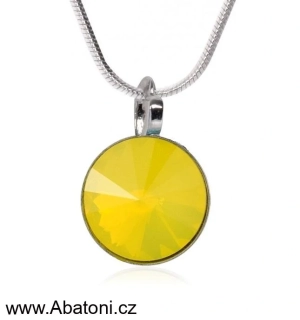 Swarovski Elements Rivoli vlepený krystal 14mm - Stříbrný náhrdelník (přívěsek + řetízek) žlutý kulatý 54001.3 Yellow Opal (žlutá mléčná, světlá žlutá) 