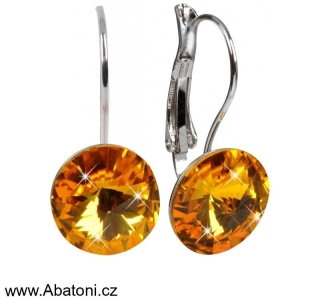 Swarovski Elements Rivoli vlepený krystal 12mm - Stříbrné náušnice visací žluto oranžové kulaté 31300.3 Sunflower (žlutá tmavá, žluto-oranžová) 