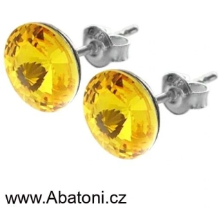 Swarovski Elements Rivoli vlepený krystal 12mm - Stříbrné náušnice pecky puzety žluto oranžové kulaté 51037.3 Sunflower (žlutá tmavá, žluto-oranžová) 