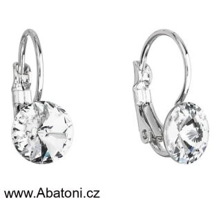 Swarovski Elements Rivoli vlepený krystal 8mm - Dětské Ocelové náušnice visací bílé kulaté 51031.1 Crystal (bílá, čirá, křišťálová)