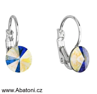 Swarovski Elements Rivoli vlepený krystal 8mm - Dětské Stříbrné náušnice visací bílé duhové kulaté 51031.2 Crystal AB (bílá, křišťálová, duhová, měňavá) 