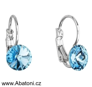 Swarovski Elements Rivoli vlepený krystal 8mm - Dětské Ocelové náušnice visací modré kulaté 51031.3 Aquamarine (modrá světlá, azurová, nebeská) 