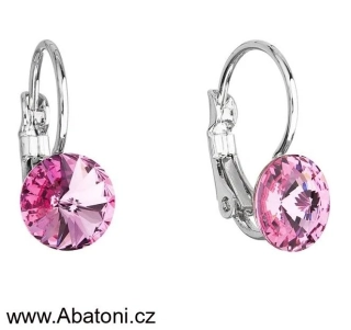 Swarovski Elements Rivoli vlepený krystal 8mm - Dětské Ocelové náušnice visací růžové kulaté 51031.3 Rose (růžová) 