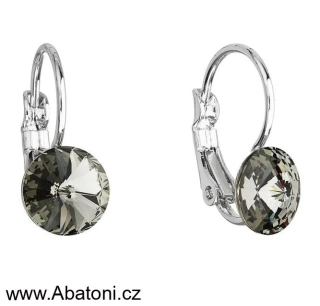 Swarovski Elements Rivoli vlepený krystal 8mm - Dětské Ocelové náušnice visací šedé kulaté 51031.3 Black Diamond (šedá, černá, kouřová) 