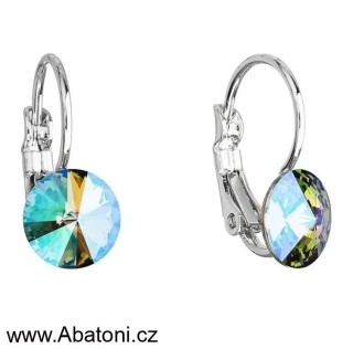 Swarovski Elements Rivoli vlepený krystal 8mm - Dětské Ocelové náušnice visací zelené fialové kulaté 51031.5 Paradise Shine (zeleno-růžová, fialová, duhová, měňavá) 