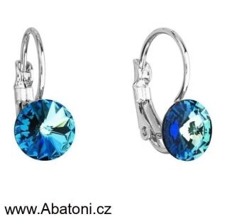 Swarovski Elements Rivoli vlepený krystal 8mm - Dětské Ocelové náušnice visací modré kulaté 31230.5 Bermuda Blue (modrá, mořská, duhová, měňavá) 