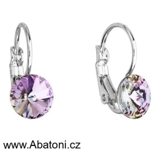 Swarovski Elements Rivoli vlepený krystal 8mm - Dětské Ocelové náušnice visací fialové kulaté 51002.5 Vitrail Light (růžová, fialová, tyrkysová, duhová) 