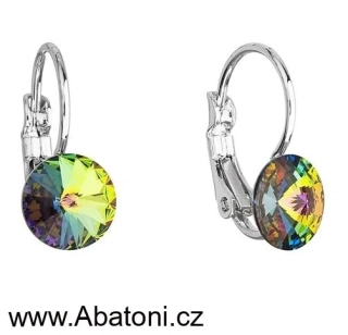 Swarovski Elements Rivoli vlepený krystal 8mm - Dětské Ocelové náušnice visací zelené kulaté 51031.3 Vitrail Medium (zeleno-růžová duhová) 