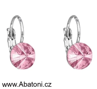 Swarovski Elements Rivoli vlepený krystal 8mm - Dětské Ocelové náušnice visací růžové kulaté 51031.3 Light Rose (růžová světlá) 