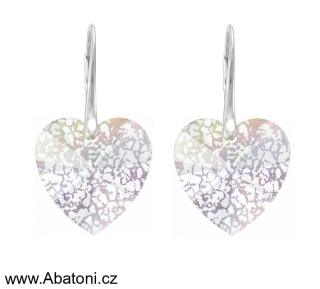 Swarovski Elements Heart krystal 18mm - Stříbrné náušnice visací bílé duhové srdce, srdíčka 31012.2 Crystal White Patina (bílá, křišťálová, duhová leopardí patina, měňavá)