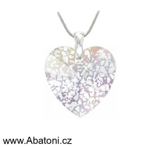 Swarovski Elements Heart krystal 18mm - Stříbrný náhrdelník (přívěsek + řetízek) bílé duhové srdce, srdíčko 34004.2 Crystal White Patina (bílá, křišťálová, duhová leopardí patina, měňavá) 