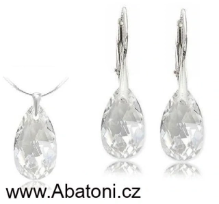 Swarovski Elements Pear krystal 22+22mm - Stříbrná sada (set, souprava) náušnice a přívěsek s řetízkem bílá slza, kapka 39049.2 Crystal (bílá, čirá, křišťálová) 