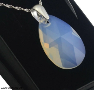 Swarovski Elements Pear krystal XXL 28mm - Stříbrný náhrdelník (přívěsek + řetízek) visací bílá slza, kapka 34255.1 White Opal (bílá mléčná, vintage)