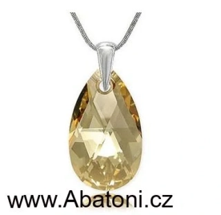 Swarovski Elements Pear krystal XXL 28mm - Stříbrný náhrdelník (přívěsek + řetízek) visací zlatá slza, kapka 54026.3 Golden Shadow (zlatá, světlá jantarová, zlatobéžová)