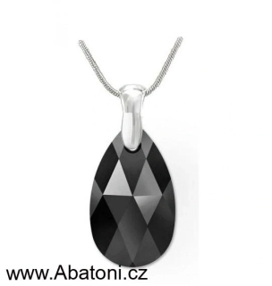 Swarovski Elements Pear krystal 22mm - Stříbrný náhrdelník (přívěsek + řetízek) visací černá slza, kapka 54031.3 Jet (černá) 