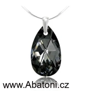Swarovski Elements Pear krystal 22mm - Stříbrný náhrdelník (přívěsek + řetízek) visací šedo černá slza, kapka 34146.5 Silver Night (černá, šedá, duhová) 