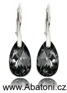 Swarovski Elements Pear krystal 22mm - Stříbrné náušnice visací šedo černá slza, kapky 71161.3 Silver Night (černá, šedá, duhová) 