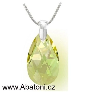 Swarovski Elements Pear krystal 22mm - Stříbrný náhrdelník (přívěsek + řetízek) visací zelená slza, kapka 54025.3 Luminous Green (zelená velmi světlá, žluto zelená) 