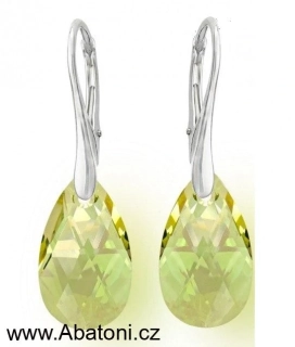 Swarovski Elements Pear krystal 16mm - Stříbrné náušnice visací zelená slza, kapky 51056.3 Luminous Green (zelená velmi světlá, žluto zelená) 
