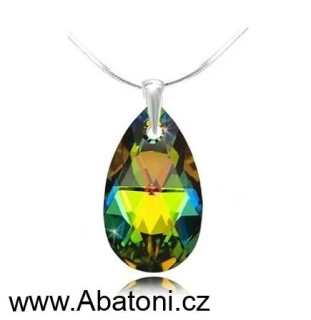 Swarovski Elements Pear krystal 22mm - Stříbrný náhrdelník (přívěsek + řetízek) visací zelená slza, kapka 54025.3 Vitrail Medium (zeleno-růžová duhová) 