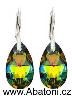 Swarovski Elements Pear krystal 16mm - Stříbrné náušnice visací zelená slza, kapky 51056.3 Vitrail Medium (zeleno-růžová duhová) 