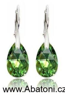 Swarovski Elements Pear krystal 16mm - Stříbrné náušnice visací zelená slza, kapky 51056.3 Peridot (zelená světlá) 