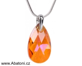 Swarovski Elements Pear krystal 16mm - Stříbrný náhrdelník (přívěsek + řetízek) visací oranžová slza, kapka 54035.3 Astral Pink (oranžová, oranžovo růžová) 