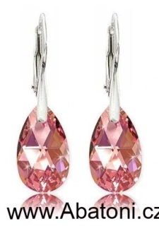 Swarovski Elements Pear krystal 16mm - Stříbrné náušnice visací růžová slza, kapky 31231.7 Light Rose (růžová světlá)