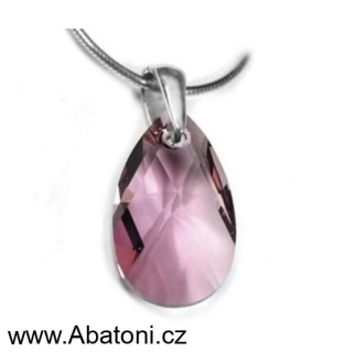 Swarovski Elements Pear krystal 22mm - Stříbrný náhrdelník (přívěsek + řetízek) visací růžová slza, kapka 54025.3 Antique Pink (růžová tmavá, starorůžová, vintage) 