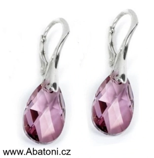 Swarovski Elements Pear krystal 22mm - Stříbrné náušnice visací růžová slza, kapky 31231.7 Antique Pink (růžová tmavá, starorůžová, vintage) 
