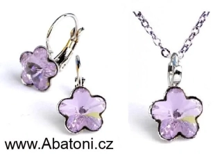 Swarovski Elements Flower - Stříbrná sada (set, souprava) náušnice a přívěsek s řetízkem fialová kytička, květinka 39092.3 Violet (fialová velmi světlá, lila)